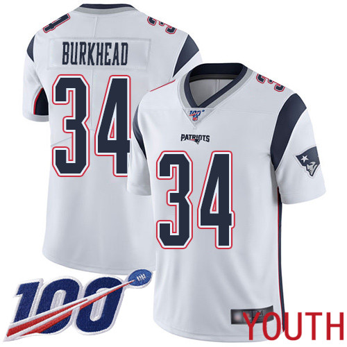 New England Patriots Football #34 Vapor Untouchable 100th Season Limited White Youth Rex Burkhead Road NFL Jersey
